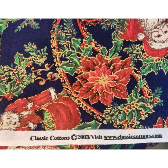 Festive Christmas Cotton Fabric Featuring Santa Deer & Poinsettia 1.5 yards 2003 - Picture 2 of 8